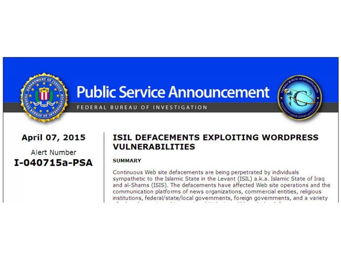 美國FBI提醒  WordPress網站恐已遭ISIL支持者入侵 